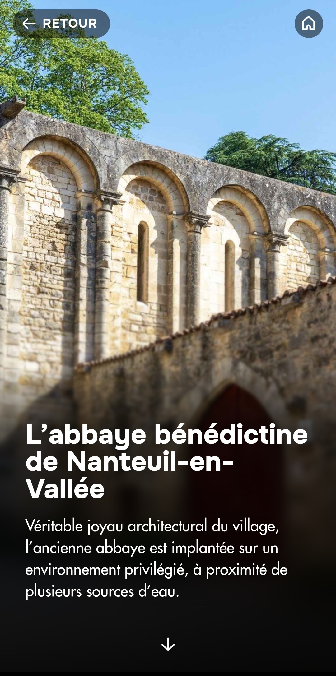 Abbaye application visite guidée Nanteuil-en-Vallée