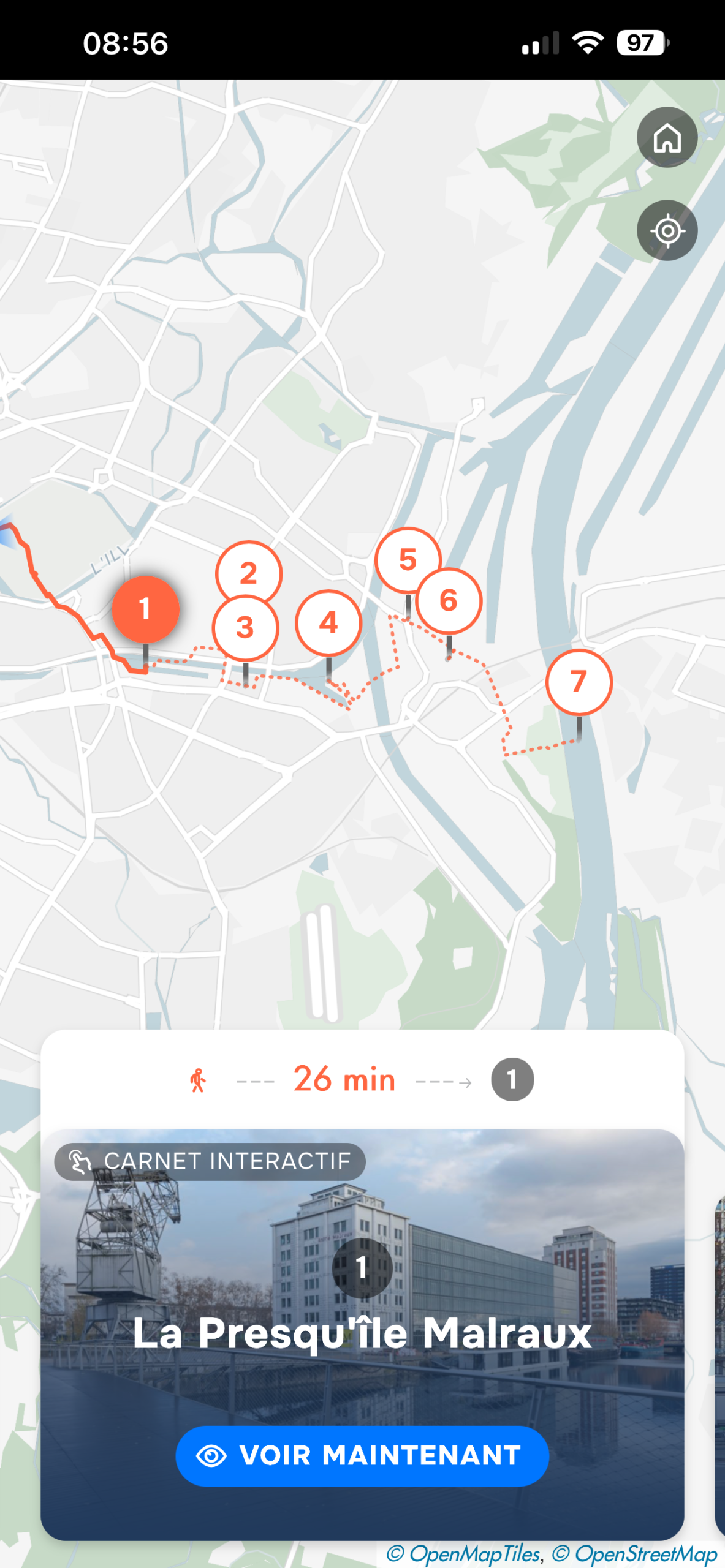 Capture d'écran du plan du parcours