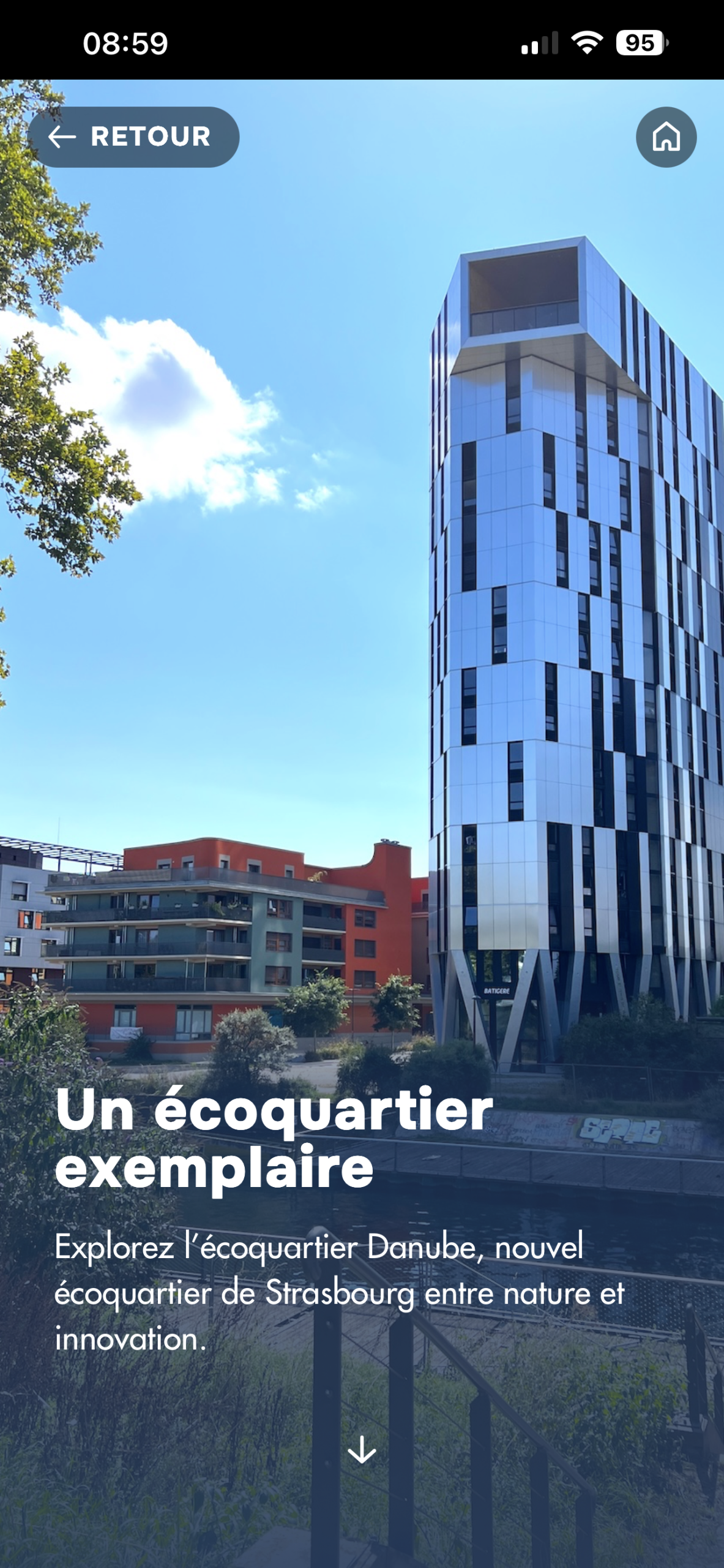 Capture d'écran de la troisième station du parcours, l’écoquartier Danube